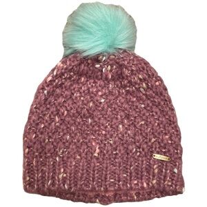 MILLYMOOK Knit Hat Pink/Gold Chunky Knit Green Pompom OS